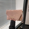 Pink marble texture envelope clutch bag with gold metal trim and wristlet strap - Pink