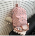 Cute pink floral backpack with blue flower pattern and a cloud plush pendant - With Pendant / Pink