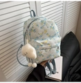 Light blue floral backpack with white cloud plush charm and adjustable straps - With Pendant / Blue