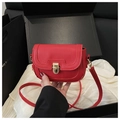 Elegant red leather crossbody bag with golden metal clasp and premium lychee texture - Red