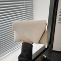 Minimalist marble pattern envelope clutch bag in cream white with gold hardware - White