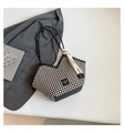 Chique zwart-witte houndstooth shopper met lederen basis en elegant lint detail 2025 - Zwart