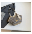 Klassieke shopper met pied-de-poule patroon, beige leren bies en een zijden sjaal - Khaki