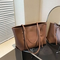 Minimalist large capacity brown tote bag in matte PU leather for daily commuting style - Brown