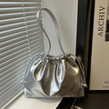 Bolso saco plateado metalizado con cordón ajustable y detalle de lazo brillante - Plateado