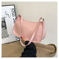Elegant light pink patent leather baguette hobo bag with a minimalist shoulder strap - Pink
