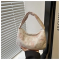 Detail of pink butterfly pattern with silver glitter on the textured fabric handbag - Pink