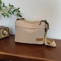 Beige large-capacity crossbody bag with multi-layer zippers and adjustable wide strap - Khaki