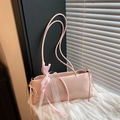 Pink underarm shoulder bag with balletcore lace trim and silk bow details - With Pendant / Pink
