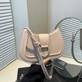 Minimalist beige dumpling bag with gold U-shaped buckle and leather shoulder strap - Khaki