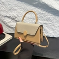 Bolso bandolera chic de cuero sintético caqui y lona con hebilla de metal redonda - Caqui