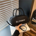 Vintage schwarze Boston Handtasche mit weißer BLONMAY Stickerei und verstellbarem Gurt - Schwarz