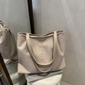 Minimalist beige nylon tote bag with large capacity and slim shoulder straps for women - Khaki