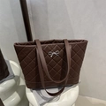Quilted brown tote bag with silver bow accent and large capacity for women - Brown