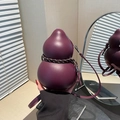 Unique gourd-shaped crossbody bag in wine red matte leather with woven rope detail - Burgundy