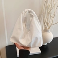 Minimalist white ruched cloud tote bag with unique knotted handle design for women - White