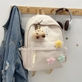 Crèmewitte canvas schoolrugzak met pluche dierenhanger en kleurrijke sterren - Zonder Hanger / Broken Wit