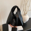 Chic black knot handle hobo bag in premium PU leather for stylish casual daily wear - Black