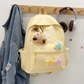 Lichtgele canvas schoolrugzak met pluche sterren en een bruine berenhanger - Zonder Hanger / Geel
