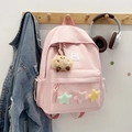 Lichtroze lichtgewicht schoolrugzak met kleurrijke sterren en een pluche beer hanger - Zonder Hanger / Roze