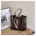 Borsa tote vintage marrone cioccolato in pelle cerata lucida per il pendolarismo - Marrone
