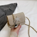 Golden sequined mini crossbody bag featuring a sparkling rhinestone star pendant and chain strap - Gold