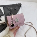 Pink rhinestone crossbody bag with star metal buckle and woven chain strap for women - Pink