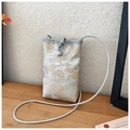 Elegant beige Chinese embroidery crossbody phone bag with gold silk landscape pattern - Blue