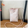 Pale pink Chinese brocade mini crossbody phone bag with elegant pavilion embroidery - Pink