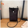 Mini black embroidered phone bag with white camellia buckle and slim cord strap - Black