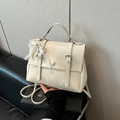 Vintage cream white messenger bag with lace bow pendant and adjustable shoulder strap - White