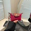 Mini nylon dumpling coin purse in fuchsia and brown with floral pendant and clip - Red