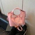 Rosa Vintage Hobo-Tasche mit Spitzenschleife und integriertem Griff für Damen - Rosa