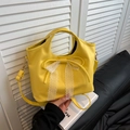 Gelbe Eimertasche mit Schleife und Spitze, vielseitige Handtasche mit Schultergurt - Gelb