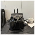 Zaino elegante da donna in pelle PU nera con fibbia dorata e chiusura a coulisse - Nero