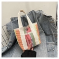 Striped woven tote bag in red orange green and beige color block pattern - Red Orange Green White Woven (Style 1)