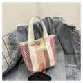 Mini woven tote bag with colorful striped patterns and off-white wide handles - Red Orange Yellow Green Woven (Style 2)