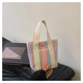 Colorful striped woven tote bag with purple and green patterns and white strap handles - Pink Green Blue Purple Striped (Style 3)