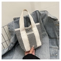 Mini striped canvas tote bag with black and white twill pattern and wide handle - Black and White Diagonal Woven (Style 4)