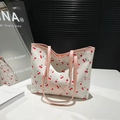 Borsa tote bianca con stampa ciliegia e manici rosa, borsa a spalla capiente da donna - Stile Ciliegia