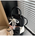 Elegant black shell bag with pearl lace bow charm and crossbody strap for women - With Pendant / Black