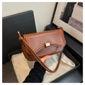 Borsa a tracolla minimalista in pelle marrone scuro con fibbia dorata in scatola - Marrone
