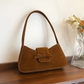 Französische Vintage Baguette-Tasche aus braunem Wildleder mit Schleife und Schultergurt - Braun