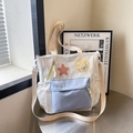 Bolso de hombro escolar con retazos de estrellas en nailon azul y beige - Blanco