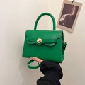 Chic grass green PU leather handbag with gold twist lock and bow detail for women - Green
