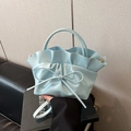Borsa a mano azzurra stile francese con bordi arricciati e fiocco decorativo - Blu