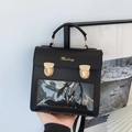 Minimalistischer schwarzer Rucksack mit PVC-Fenster und eleganten Gold-Schnallen - Schwarz