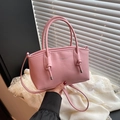 Sac à main rose en cuir PU avec logo mode et poignée décorative à nœud pour femmes - Rose