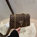 Bolso bandolera vintage marrón oscuro con estampados florales y cadena dorada para mujer - Marrón