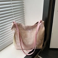 Bolso tote de jacquard rosa con bordado de mariposa y borla elegante de encaje - Con Colgante / Rosa